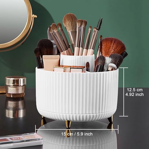 Diesisa Makeup Brush Holder Organizer,360¡Æ Rotating Makeup Brush Organizer,5 Slot Make up Brushes Cup for Cosmetics, Nail Polish, Art Supply, Bathroom Vanity Desktop Organizer - White