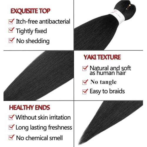 Braiding Hair Pre stretched Natural Black 26'' 8 Packs Long Braiding Hair, Natural Braid Crochet Hair Hot Water Setting Professional Soft Yaki Texture (26inch,1B#)