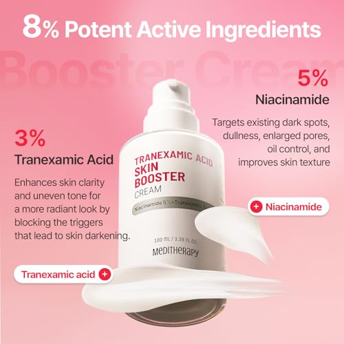 MEDITHERAPY Tranexamic Acid Skin Booster Cream 3.4 Fl Oz - 5% Niacinamide & 3% TXA Korean Face Moisturizer - Gentle Facial Serum Cream with Facial Device for Glass Skin - Radiant Complexion