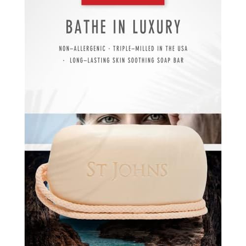 St. John Bay Rum Soap On A Rope | USA Made, Triple-milled Mens Soap Bar | Hydrating Bar Soap for Men with Olive Oil & Glycerine | Luxury Body Soap Bar for men | (7 oz Bar- 3 Pack)