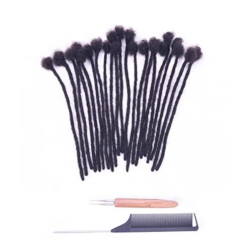 0.4cm Width 4 Inch 60 Strands 100% Human Hair Loc Extensions, Full Handmade Dreadlock Extensions for Men Women Kids Can Be Dyed and Bleached with Needle and Comb 100% Unprocessed Natural Black