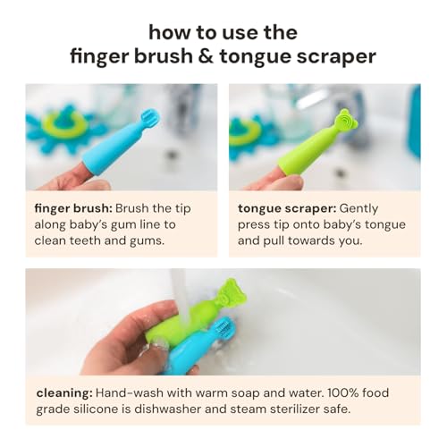 oogiebear Baby Finger Brush & Tongue Scraper - Gentle Oral Care, Soft Silicone, BPA-Free, for Infants & Toddlers