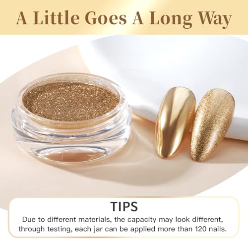 Pretty Diva Chrome Nail Powder - Champagne Gold Mirror Effect Nail Chrome Powders, Highlight Metallic Chrome Powder for Nail Art Pigment Chrome Powder for Nails (Champagne, 1g)