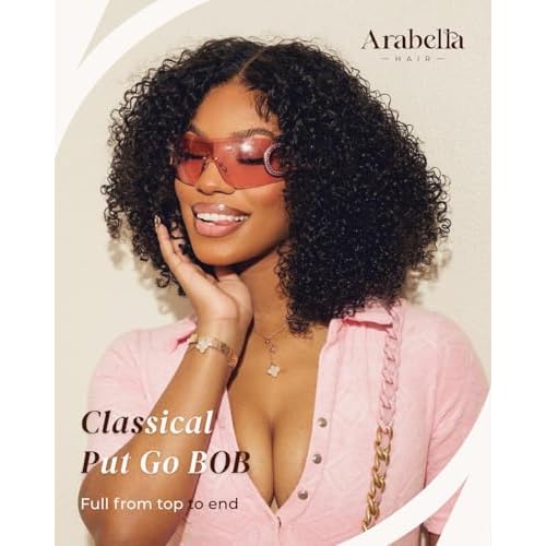 Arabella 5x6 Wear and Go Glueless Wigs Human Hair Deep Curly Bob Wig Lace Front Wig Human Hair 210% Density Pre-Cut Lace Wigs Pre Bleached Tiny Knots Bob Wig Human Hair(14inch, 5x6 Glueless Bob)