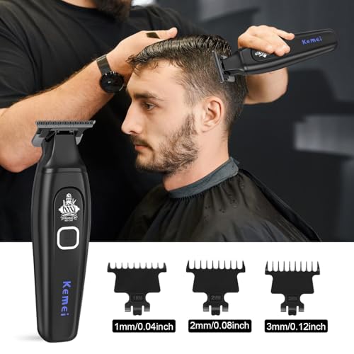 KEMEI Professional Hair Clipper & Cordless Barber Trimmer for Men, Clippers for Hair Cutting, Rechargeable T-Shaped Beard Trimmer, USB Charging, Gifts for Men