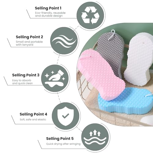 4PCS Magic Exfoliating Bath Sponge for Body, 3D Super Soft Exfoliate Body Scrubber, Reusable Handheld Shower Brush Remover Dead Skin for Adults Women Men Cleansing Skin No Silicone Net Sponge