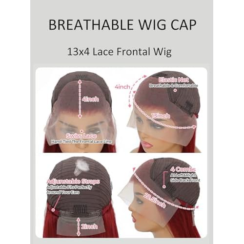 99J Burgundy Yaki Straight Bob Wig Human Hair Kinky Straight Lace Front Wigs Human Hair Pre Plucked with Baby Hair Pre Cut Lace Wig Short Wine Red Blunt Cut Bob Wigs 12 Inch