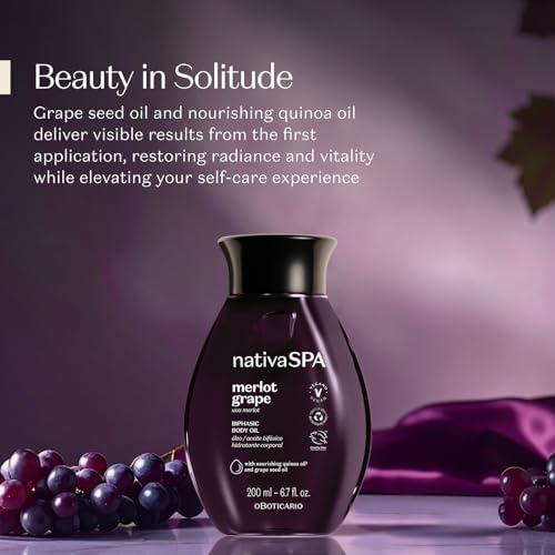 Nativa SPA by O Botic?rio Merlot Grape Biphase Body Oil, with Quinoa & Grapeseed Oils, Silky Glow with Hydration, 6.7 Ounce (200ml)