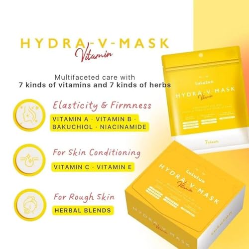 Lululun 28 EA Vitamin C Face Mask for Women & Men with 7 Herbs & 7 Vitamins for Pore Firming & Even Toning Skin, Daily Face Masks Skincare, Hydrating Facial Mask, Face Mask Sheets from Japan HYDRA V