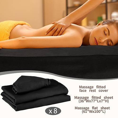 Oudain 8 Sets Soft Microfiber Massage Table Sheets Set 3 Piece Set Includes Massage Table Cover Fitted Sheet and Face Rest Cover(Black)