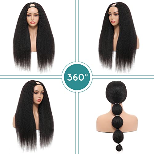 Urbeauty U Part Wig Human Hair Kinky Straight Human Hair Wigs, 22 inch Half Wig Italian Upart Human Hair Wigs for Black Women Upgraded U Shape Clip in Wigs Yaki Straight