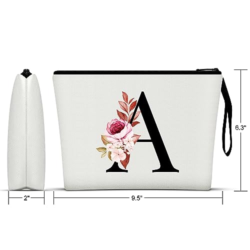 Vavabox A-Z Personalized Makeup Bag, Birthday Gifts for Women Mom, Gifts for Best Friend, Bride Bridesmaid Cosmetic bag (A, White)