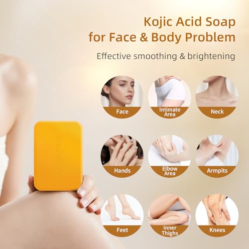 Kojic Acid Turmeric Soap Bar Dark Spots for Face & Body, Deep Cleansing, Gentle Soap Sensitive Skin Formula, All Skin Types 4Pack