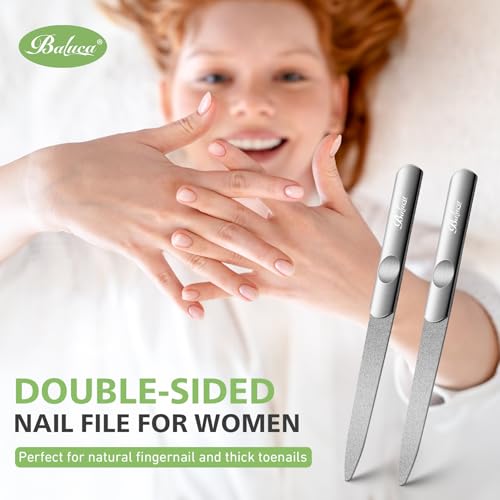 BALUCA Stainless Steel Diamond Nail File for Natural Acrylic Nails, Double Sided Metal Fingernail Toenail File for Women, Durable and Efficient Nail Care Tool