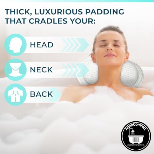 Bathtub Pillow, Luxury Bath Pillows for tub Neck, Back and Shoulder Support, Thick Padded, Ergonomic Bath Tub Pillow with 4D Air Mesh Cushions, Strong Suction Cups, Relaxing Bath Accessories Spa Gifts