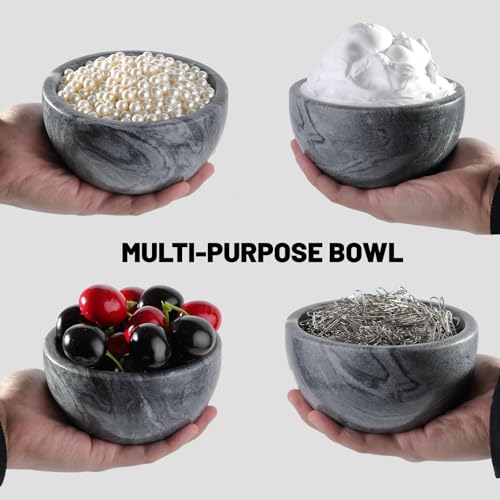 Koville Marble Shaving Soap Bowl 5'' Gray Handmade Shaving Cream Bowl, Marble Bowls For Shaving Foam, Shave Soap Bowl, Shaving Kit Bowl, Shaving Cup Gift for Men with 2 pack Shaving Brush