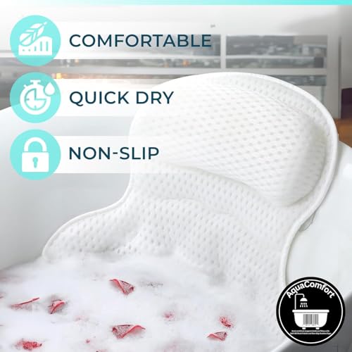 Bathtub Pillow, Luxury Bath Pillows for tub Neck, Back and Shoulder Support, Thick Padded, Ergonomic Bath Tub Pillow with 4D Air Mesh Cushions, Strong Suction Cups, Relaxing Bath Accessories Spa Gifts