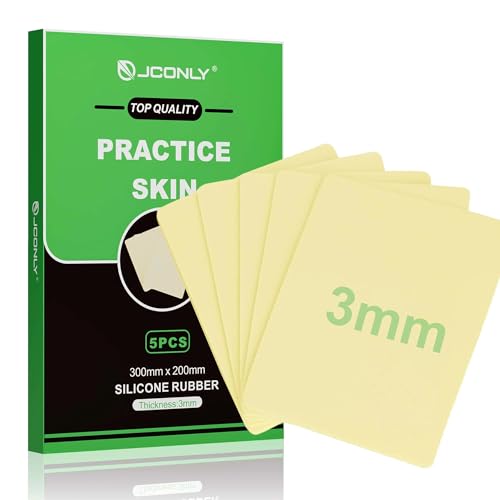 Professional Tattoo Practice Skin (3mm Thick Medical Silicone) - 5PCS 12"x8" Double-Sided Fake Skin, Realistic Texture & Reusable Tattoo Skin for Practice, with Luxury Gift Box for Artists