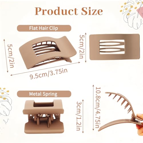 4 PCS Flat Hair Clips for Women, Lay Down Claw Clip Strong Hold Square Hair Accessories for Thick & Thin Hair, French Non-slip Hair Clips, Neutral Matte