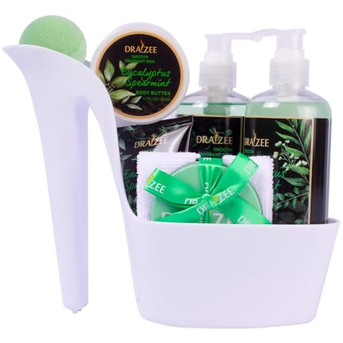 Draizee Luxury Spa Gifts for Women ? 8 Pc Eucalyptus Spearmint Bath & Body Set with Bubble Bath, Lotion, Body Butter & More ? Self Care Gift Basket for Wife, Mom, Girlfriend