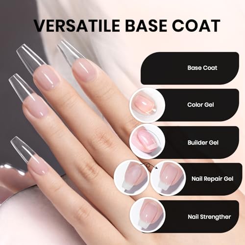 RARJSM Clear Fiber Glass Rubber Base Gel Nail Polish for Repair Broken Nails Strengthener Gel Base Coat Transparent Brush on BuildingGel in a Bottle Soak Off UV LED Curing Requires 15ml Salon Home