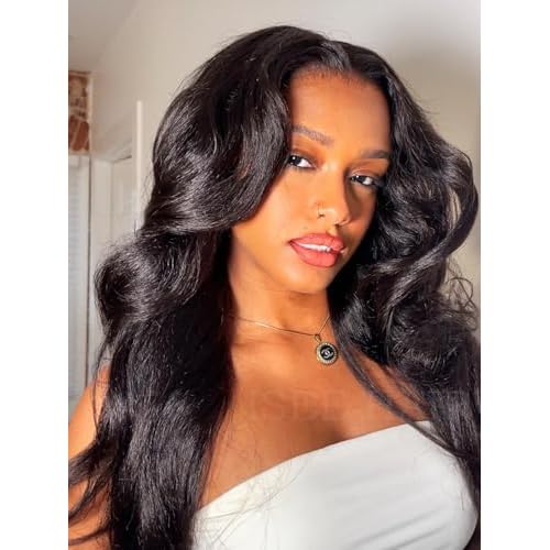 ISEE Glueless Wigs Human Hair Kinky Straight Pre Plucked Pre Cut, 9X6 M Cap HD Lace Closure 180% Density, No Glue, Reay to Wear Wig for Beginner, Natural Color (Kinky Straight, 18 Inch)