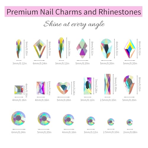 Canvalite 12 Types of 600Pcs Crystal Nail Charms & 5710Pcs Rhinestones for Nails Diamonds for DIY Crafts Flat Back Resin Rhinestones Transparent AB Gemstones Set with Drill Pen & Tweezer