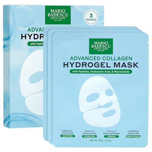 Mario Badescu Advanced Collagen Hydrogel Mask Set of 3 | Face Mask with Peptides, Hyaluronic Acid & Niacinamide for Hydrating, Firming, Brightening & Soothing Skin
