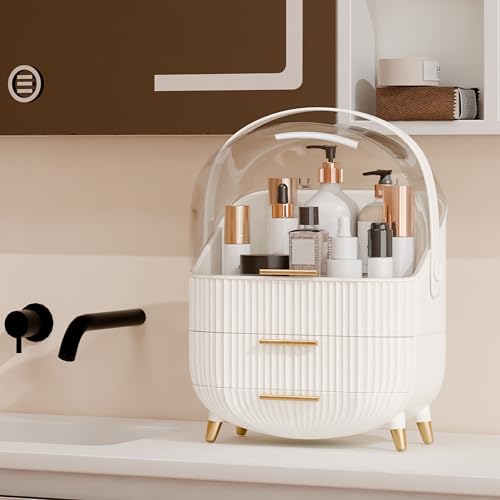 Makeup Organizers and Storage, Make up Organizer for Vanity Cosmetics Skincare Organizers With Lid and Drawers Display Cases for Countertop£¨White£©