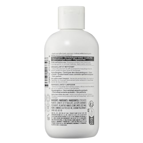 Almay Moisturizing Makeup Remover, Dermatologist Tested and Fragrance-Free, Hypoallergenic Cleanser, Removes Regular and Longwear Formulas, 4 Fl Oz (1 Pack)