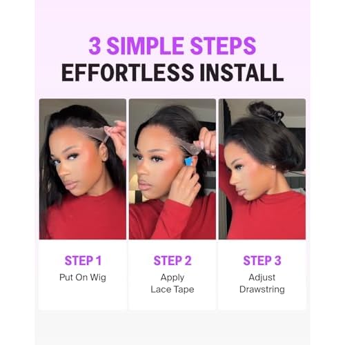 13x6 HD Lace Front Wigs Human Hair 220% Density Glueless Wigs Human Hair Pre Plucked Pre Cut Upgrade Ear-to-Ear Frontal Straight Wigs for Women Glueless Drawstring Wig with Tapes 22 Inch