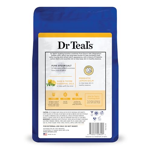 Dr Teal's Pure Epsom Magnesium Salt Soak, Prebiotic Lemon Balm & Essential Oil, 3 lbs (Pack of 4)
