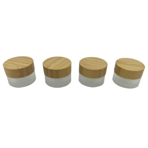 BEECO GIF2U Empty Refillable Frosted Glass Cosmetic Jar 4 Pack Mini 5g/0.17oz with Bamboo Lids,Skin Care Travel Containers Pot Vial Holder Sample Storage for Eye Cream Lotion Ointments Lip Balm