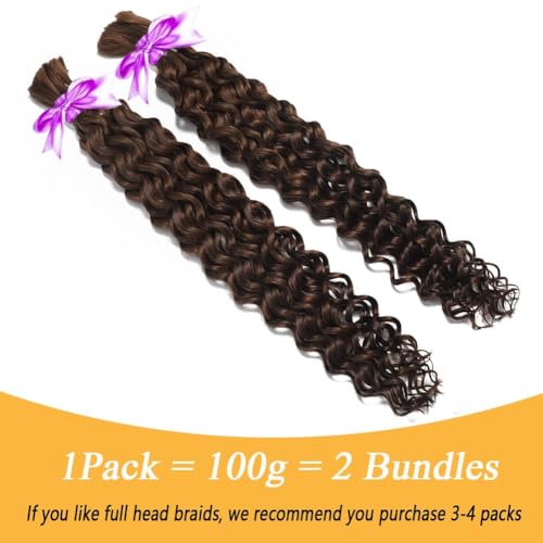 Miss Lee Human Braiding Hair for Boho Knotless Braids Bulk Curly Bundles Human Hair for Micro Braiding Wet and Wavy Water Wave No Weft Human Hair Extension for Box Boho Braids 100g (4#,16inch)