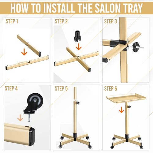 JayGlobal Gold Salon Tray On Wheels, Premium Aluminum Rolling Tattoo Tray, Height Adjustable Tattoo Cart Trolley for Hairstylist Salon, Spa & Clinic