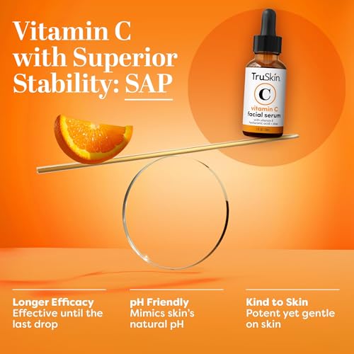 TruSkin Vitamin C Serum For Face ? Anti Aging Face Serum with Vitamin C, Hyaluronic Acid, Vitamin E ? Brightening Formula ? Improve Appearance of Dark Spots, Tone, Fine Lines & Wrinkles, 1 Fl Oz
