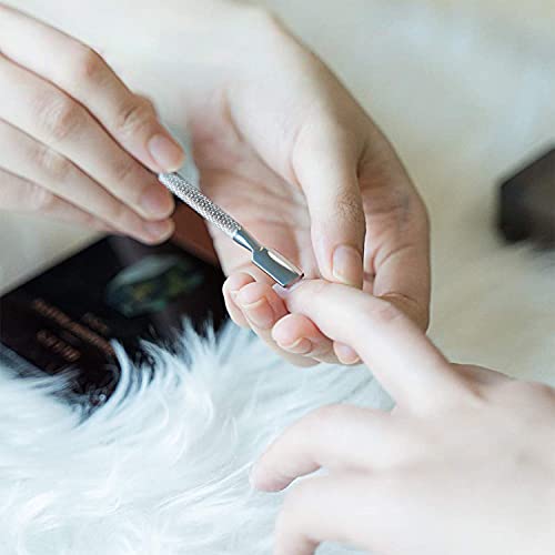 2 Pcs Cuticle Pusher Cutter and Remover, Professional Double Ended Stainless Steel Dual Head Cuticle Pusher Tool Nail Care Polish Remover Cuticle Trimmer, Durable Manicure and Pedicure Tool (Silver)
