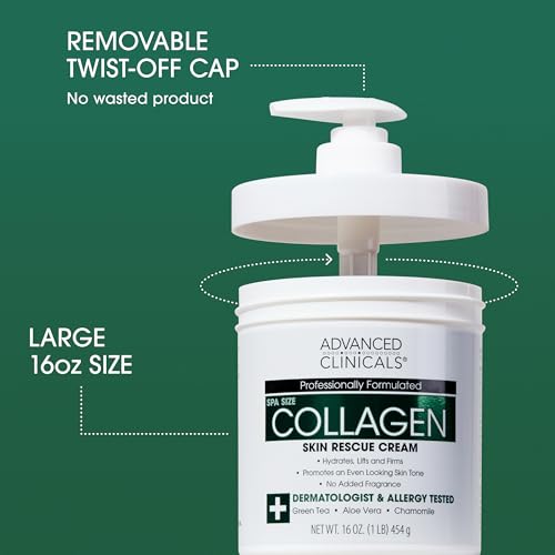 Advanced Clinicals Collagen Cream W/Hyaluronic Acid Face Moisturizer + Collagen Body Cream 2pc Skincare Set For Women & Men To Reduce Appearance Of Wrinkles, Fine Lines, & Uneven Skin Tone, 2pc Set