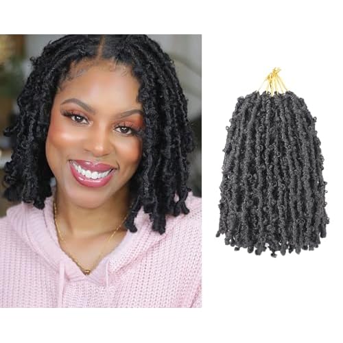 GUOHUI Super Light Butterfly Locs Crochet Hair 10 Inch 6 Packs Pre-Looped Soft Distressed Faux Locs Braids for Women Kids (10 Inch,1B#)