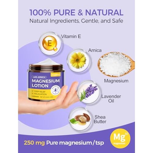 Natural Magnesium Lotion for Sleep & Pain Relief - Soothing Topical Magnesium Cream with Arnica, Shea Butter & Coconut Oil - Muscle Relaxation, Calming & Hydrating - Safe for Kids