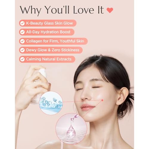Apricot Collagen Gel Serum Mist - Korean Face Moisturizer French Patented with 8-Layer Hyaluronic Acid, Bakuchiol, Adenosine for Hydration Glow Firming Anti-Aging Spray, 3.38 fl.oz.