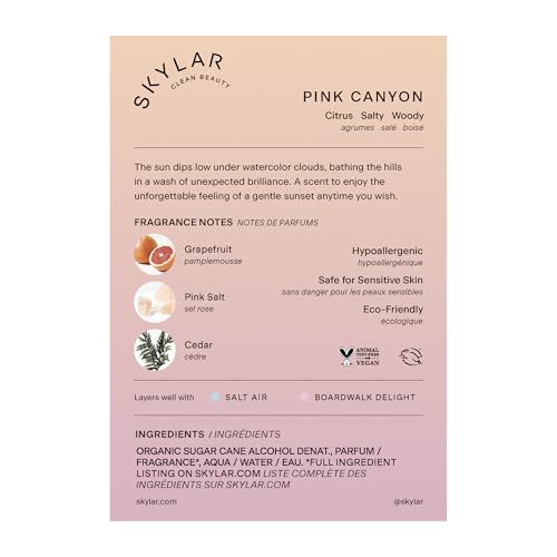 Skylar Pink Canyon Eau de Parfume - Hypoallergenic Perfume for Women & Men, Vegan & Safe for Sensitive Skin - Woody Citrus Perfume with Notes of Grapefruit, Pink Salt & Cedar - 1.70 Fl Oz (Pack of 1)