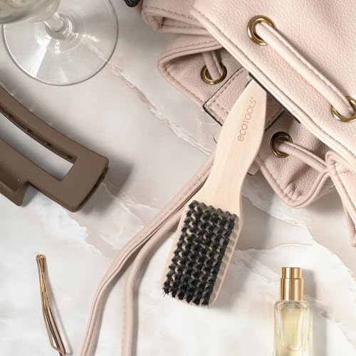 EcoTools Mini Slick Back Hairbrush, Travel Brush, Perfect Ponytail Or Bun, Tease, Smooth & Style Hair, Tame Frizz & Flyaways, Renewable Bamboo Handle & Vegan Boar Bristles, Cruelty-Free, 1 Count