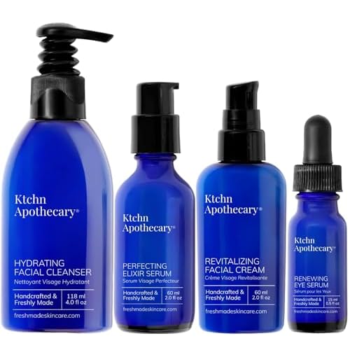 Ktchn Apothecary Full-Size 4-Piece Set | Handcrafted, Natural, Anti-Aging Formula | Facial Cleanser + Perfecting Serum + Facial Moisturizer + Eye Serum | All Skin Types | Women & Men ($165 Value)