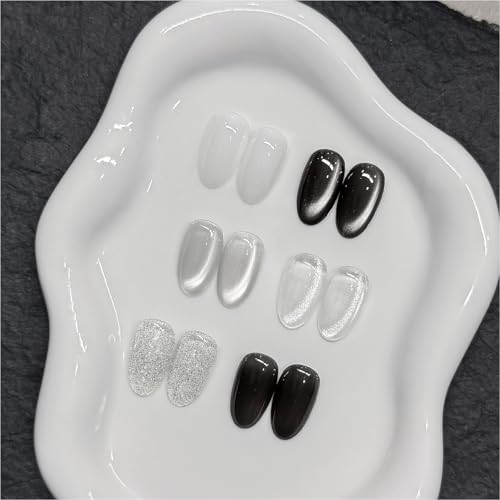 GAOY Black and White Gel Polish Set, Sliver Cat Eye, Opal White, Jelly Black Glitter Reflective Gel, Magnetic Holographic DIY Nail Art