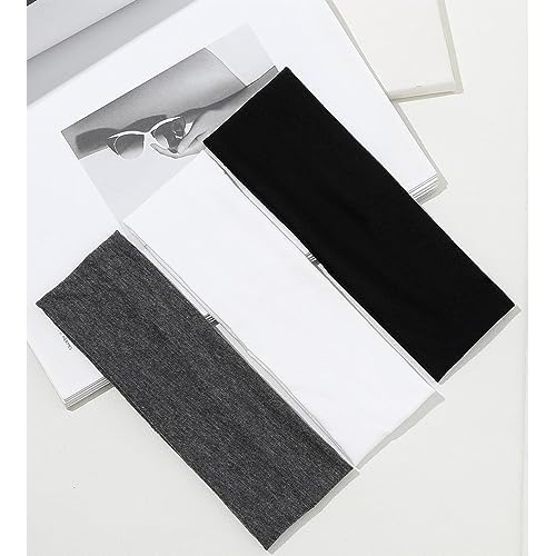 Huachi Headbands for Women Non Slip 16 Pack Elastic Sports Hair Bands for Women, Soft Cotton Cloth Headband for Workout Yoga Fashion Hair Accessories, Black White Gray Trendy Head Bands