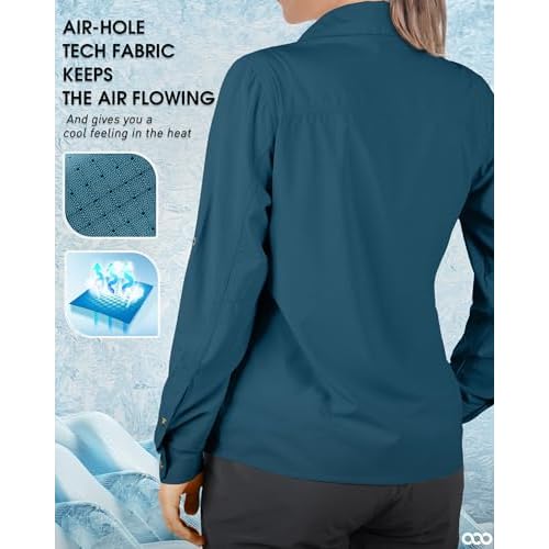 33,000ft Women's UPF 50 UV Sun Protection Shirt, Cool Quick Dry Long Sleeve Outdoor Fishing Hiking Safari Travel Shirt
