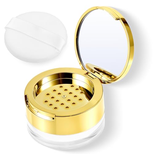 6 G Loose Powder Containers with Puff, Empty Makeup Powder Container, Reusable Plastic Powder Case Mini Powder Compact DIY Makeup Powder Case with Mirror