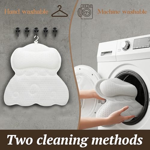 Bath Pillow, Luxury Bath Pillows for Tub Neck and Back Support, Bathtub Pillow - 4D Breathable Air Mesh Fabric with 6 Non-Slip Suction Cups, Bath Accessories White