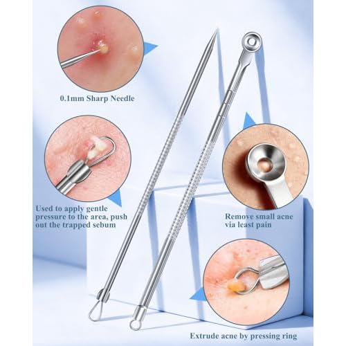 5PCS Blackhead Remover Pimple Popper Tool Kit, Professional Stainless Pimple Acne Blemish Removal Tools Kit for Face (Silver)